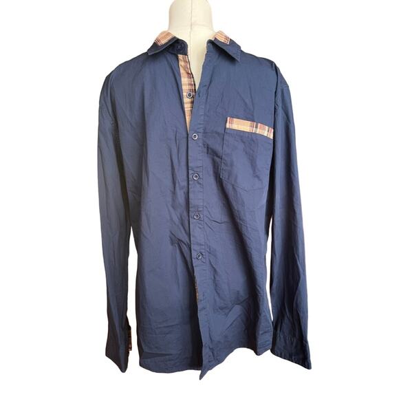 Mens Casual Long Sleeve Button Up with Plaid detail - Picture 2 of 7